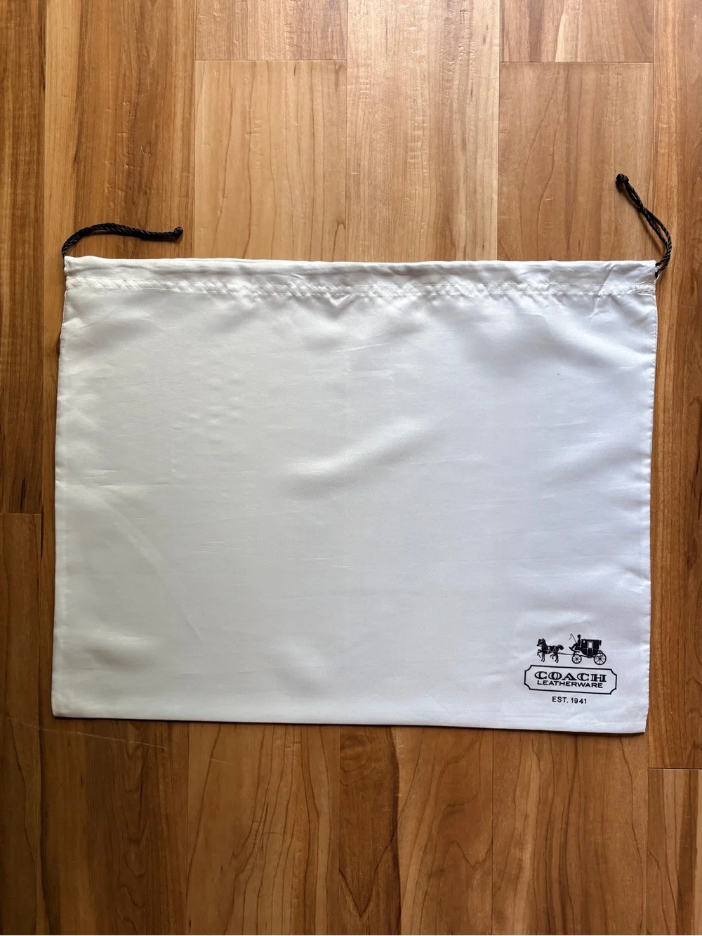 Coach White Satin Drawstring Dust Bag with Brown Cord 19.5” x 15”